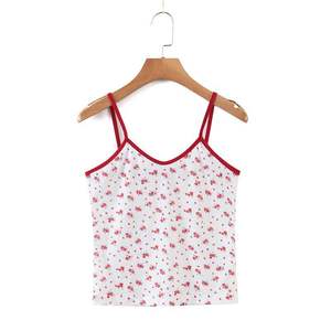 เสื้อสายเดี่ยวลายดอกไม้รันฉีสำหรับผู้หญิง คอวี พิมพ์ลายเล็ก ไซส์พลัส ผ้าโพลีเอสเตอร์ สไตล์พรีปปี้ พร้อมป้าย N9152-1 - Product Image 1