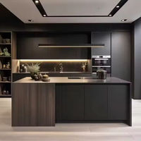 Vermonhouzz Armoire de cuisine moderne, armoire de cuisine sur mesure avec étagère ouverte, design sans poignée, armoire de cuisine en bois