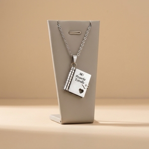 Collar con Colgante de Libro de Acero Inoxidable 316L, Grabado '<span class=keywords><strong>Mi</strong></span> Pequeña Estrella', Recuerdo con Corazón Recortado en Oro y Plata, Hipoalergénico, <span class=keywords><strong>Regalo</strong></span> OEM - Product Image 4