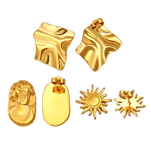 Geometric Shapes Folded Elliptical Sun Design Personalized Stainless Steel Fashion Versatile Jewelry Earrings