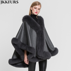 Capes en cachemire et fourrure de renard véritable pour femme, <span class=keywords><strong>Poncho</strong></span> pour le printemps, l'automne et l'hiver, châle doux, à la mode, 100% - Product Image 4