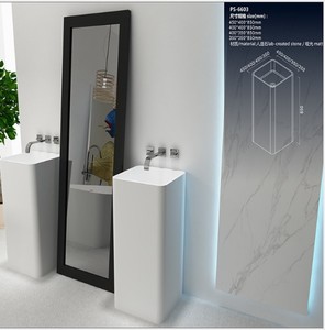 Estación de Lavado de Manos Portátil, Lavabo Independiente para Baño, Lavabo con Pedestal de Resina de Piedra de Superficie Sólida - Product Image 3