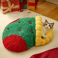 Weihnachtsbaum-Dreieck-Katzennest Verdickte Haustier-Welpenmatte Halbgeschlossenes Katzenhöhle Weihnachtssocken-Nest Weiches Warmes Katzenhaus Hundebett