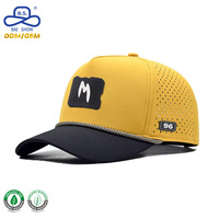 Casquettes de baseball BSCI GRS à deux tons, style color-block, 5 panneaux, avec patchs personnalisés et trou laser pour cordon, unisexe