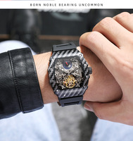Jam Tangan Mekanik Otomatis Tourbillon Mewah Dulunwe 6021 Desain Baru Gaya Serat Karbon OEM Kustom Label Pribadi