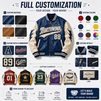 Blouson universitaire en cuir personnalisé pour homme, corps bleu, manches crème, avec patch en chenille, numéro appliqué, manches à motif éclair, style baseball