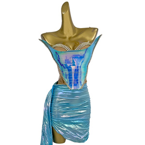 Vestido水钻亮片生日鸡尾酒舞会礼服无肩带上衣迷你裙2件套节日装女性俱乐部派对礼服 - Product Image 5