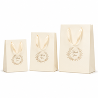 Sacs cadeaux pour petites entreprises, sacs personnalisés de remerciement, crème doré, couronne florale avec poignées en ruban, sacs cadeaux en papier