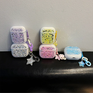 BlingBling Glitter Color Sequin Stars Butterfly Pendant Keychain <strong>Earphone</strong> Box Shockproof Case for AirPods 4 Pro 2nd 1 2 3 Cover - Product Image 2