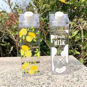 New Leakproof Reusable <b>Milk</b> Carton Shaped Double Wall Clear <b>Plastic</b> 500ml 1000ml Direct Drinking Dishwasher Safe Unisex <b>Bottle</b> - Product Image 1