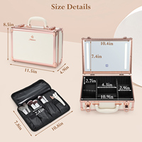 Valise de maquillage professionnelle avec miroir LED, éclairage réglable 3 couleurs et porte-pinceaux amovible pour boîte à cosmétiques de voyage