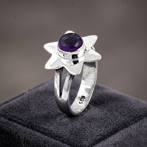 Art Palace Star Shape Geometric Amethyst Gemstone Certified <b>Ring</b> 925 Silver Plated Women's Contemporary Fashion Jewelry - Product Image 1