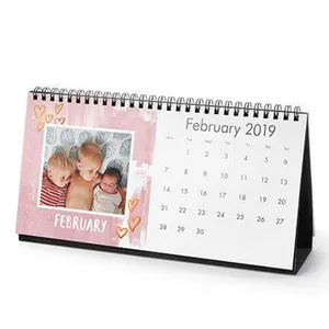 Logotipo personalizado escritorio Flip permanente de escritorio de la tabla de la espiral mensual foto calendario planificador