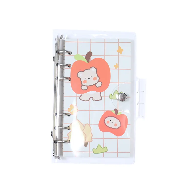 custom logo wholesale paper campus metal buttons Transparent protective bag aesthetic cartoon rings pu kids notebook for school