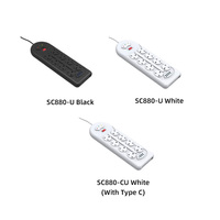 Multiprise 16A à 8 prises UK avec protection contre les surtensions, 4 ports de charge USB, protection incendie, rallonge ABS
