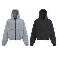 Nouveau sweat à capuche en coton style vintage américain, coupe ample, avec fermeture éclair, effet usé et délavé, style motard urbain