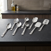 Ensemble d'ustensiles de cuisine écologiques en acier inoxydable chromé de qualité supérieure, 8 pièces, cuillères de cuisine, écumoires profondes, spatules, finition polie miroir