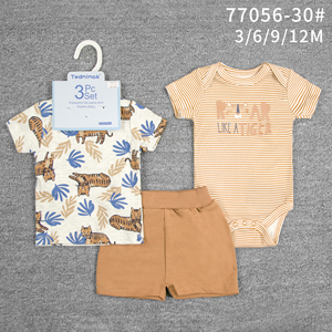 Abbigliamento Estivo per Bambini da 0 a <span class=keywords><strong>12</strong></span> <span class=keywords><strong>Mesi</strong></span>, Set 3 Pezzi: Body a Maniche Corte con Collo Tondo + Pantaloni con Stampa e Ricamo, Stile Europeo/Americano - Product Image 1