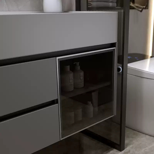 Furniture Modern New Lacquer MDF Cupboard Set 36 Inch Led Cabinet Storage Bathroom Sink Vanity Mirror Wash Basin Hotel - Product Image 5