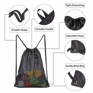 Breathable <b>Drawstring</b> <b>Backpack</b> Reusable Mesh Storage Sack Lightweight Grocery Shopping Pull Rope Bag - Product Image 2