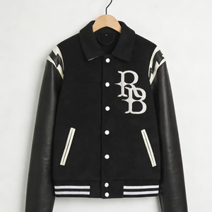 เสื้อแจ็คเก็ตวาร์ซิตี้แบบกลับด้านได้ RAD BLACK KIDS ผ้าขนสัตว์/โพลีเอสเตอร์ กันลม ปักโลโก้แบบกำหนดเอง ลายจุด/เรขาคณิต สไตล์ฮิปฮอป ขายส่งแบบ BYO - Product Image 1