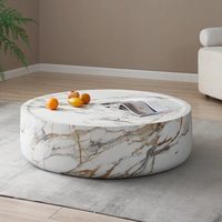 Table basse en travertin beige Brothers Stone, table ronde en marbre travertin poli pour salon