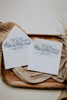Enveloppe d'invitation de mariage de luxe blanche carrée à rabat, avec doublure à motif floral, motif botanique vintage, impression personnalisée à bords festonnés