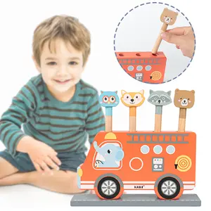 Factory direct sale creative wooden elephant bus bouncing games wholesale wooden cartoon animal color educational puzzle toys