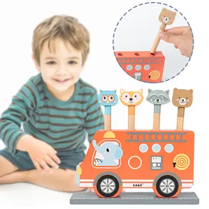 Fabriek Directe Verkoop Creatieve Houten Olifant Bus Stuiteren Games Groothandel Houten Cartoon Dier Kleur Educatief Puzzel Speelgoed