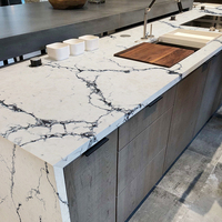 Calacatta buatan batu kuarsa lempengan harga grosir pabrik profesional dipoles putih dapur Modern meja dapur