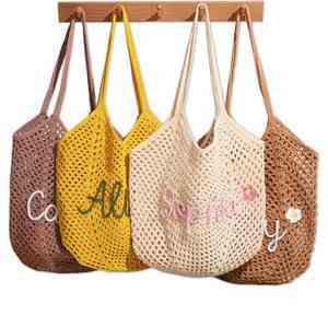 Crochet Beach Tote, Boho Cotton Net Market Pouch, Custom Trip <b>Bag</b>, Summer Shoulder <b>Bag</b> for Women, <b>Bridesmaid</b> <b>Gift</b> - Product Image 1