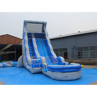 Toboggan aquatique gonflable à une voie en marbre bleu avec piscine, toboggan géant gonflable pour enfants et adultes, location pour fêtes