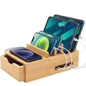 Wooden Multi Functional Phone <b>Stand</b> <b>Tablet</b> Charging Holder Desk Organizer With Drawer <b>For</b> Mobile Devices - Product Image 1