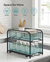 SONGMICS Meuble de rangement sous l'évier avec tiroirs pour cuisine salle de bain Étagère de rangement empilable 2 niveaux Égouttoir à vaisselle