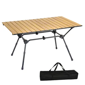 Custom Outdoor Lightweight Wood Grain Aluminum Roll Up Foldable Camping Picnic Table With A Carry Bag