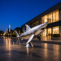 Sculpture de requin blanc géant en acier inoxydable poli miroir sur mesure, art animalier en métal pour extérieur