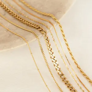 Dainty colar banhado a ouro em camadas, colares minimalista, de aço inoxidável, herringosone, corrente, para mulheres, joias à prova d' água