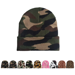 Gorro de punto unisex con estampado digital de camuflaje, nuevo diseño jacquard de telaraña, gorro con dobladillo, muy vendido. - Product Image 1