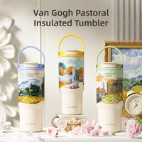 Gobelet de voyage isotherme en acier inoxydable sans BPA de 750 ml, grande capacité, avec poignée et couvercles à paille, personnalisable avec logo, vente en gros
