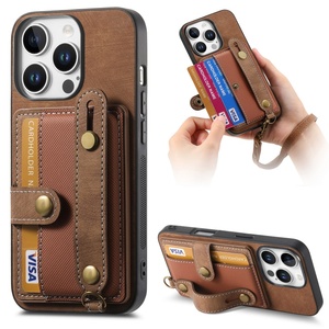 Cartera de cuero de PU de moda, tarjetero y <span class=keywords><strong>correa</strong></span> de muñeca para <span class=keywords><strong>iPhone</strong></span> 16 Pro, <span class=keywords><strong>funda</strong></span> para teléfono móvil - Product Image 1