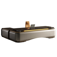 Bureau de direction ergonomique moderne et luxueux, durable, avec hauteur réglable et 2 tiroirs, panneau de haute qualité, éclairage intégré