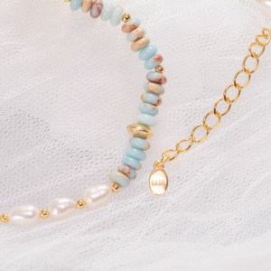 สร้อยคอจี้มุกน้ำจืดใหม่ สร้อยคอหินธรรมชาติ ชุบเงินชุบทอง สร้อยคอลูกปัด ตัวล็อคกันน้ำ เครื่องประดับ - Product Image 4