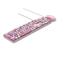 Clavier et souris rétro filaires colorés à 104 touches, clavier de machine à écrire, clavier et souris silencieux et mignons pour ordinateur, touches rondes, combo clavier et souris