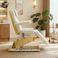 Mobilier de salon de beauté pour esthéticiennes : Lit facial incurvé à base dorée, mécanisme de levage électrique, table de massage à 4 moteurs, lits de luxe pour extensions de cils