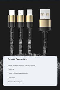 Nuovo 66W 5A <span class=keywords><strong>3</strong></span> in 1 USB <span class=keywords><strong>C</strong></span> cavo di ricarica rapida in Nylon intrecciato tipo <span class=keywords><strong>C</strong></span> <span class=keywords><strong>3</strong></span> in 1 cavo di ricarica Super veloce per Huawei iPhone - Product Image 3