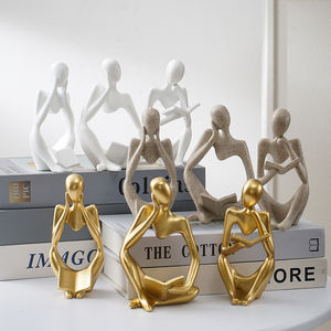 1 ชุด 3 ชิ้น รูปปั้นคนนามธรรมสีทอง กำลังอ่านหนังสือ ของตกแต่งสไตล์ศิลปะหรูหรา สำหรับวางบนโต๊ะ/ชั้นวางหนังสือที่บ้าน - Product Image 2