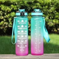 Bouteille de sport en plastique de 32 oz sans BPA avec couvercle à clapet, marqueur de temps et paille-filtre