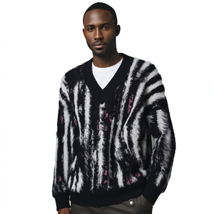 Pull en mohair à col roulé pour homme, motif <span class=keywords><strong>zèbre</strong></span>, tricoté duveteux, pull ample et chaud pour l'hiver, tricot épais à manches longues - Product Image 3