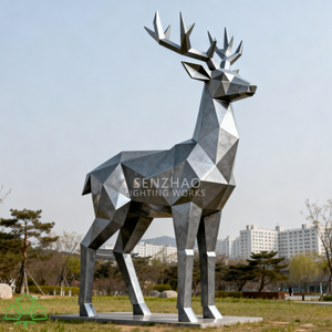 Escultura de Ciervo de Acero Inoxidable con Facetas Geométricas Grandes SENZHAO, Estatua de Animal de Metal Moderna para Exhibición de Arte Público al Aire Libre - Product Image 4