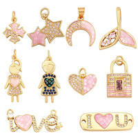 Pendentif Breloque Étoile Dorée Incrustée de Coquillages, Motif Amour et Romance Mignonne, Accessoire de Bijoux pour Fabrication Artisanale